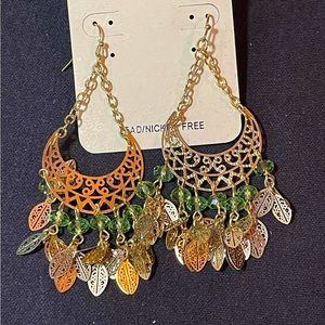 100 - tear shaped dangler earrings with green beads